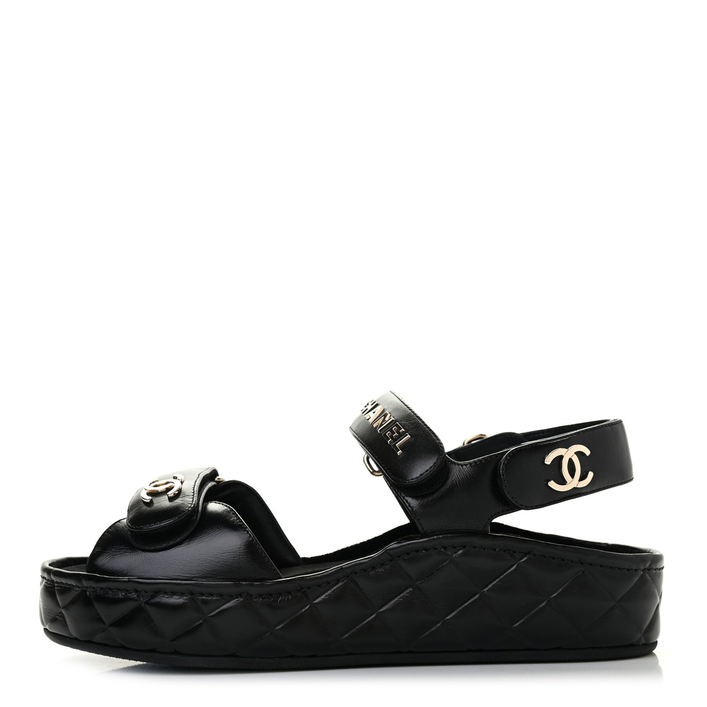 Shiny Calfskin Logo Platform Sandals 37 Black