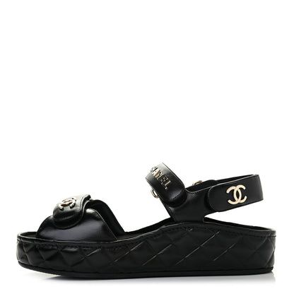 Chanel Shiny Calfskin Logo Platform Sandals 37 Black 1 of 6