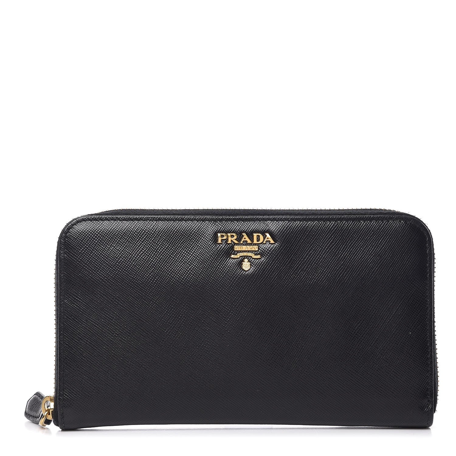 Prada Saffiano Metal Zip Around Wallet Black 1 of 10