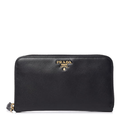 Prada Saffiano Metal Zip Around Wallet Black 1 of 10