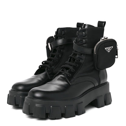 Prada Spazzolato Rois Re-Nylon Metal Triangle Logo Monolith Pouch Pocket 55mm Boots 41 Black 3 of 11