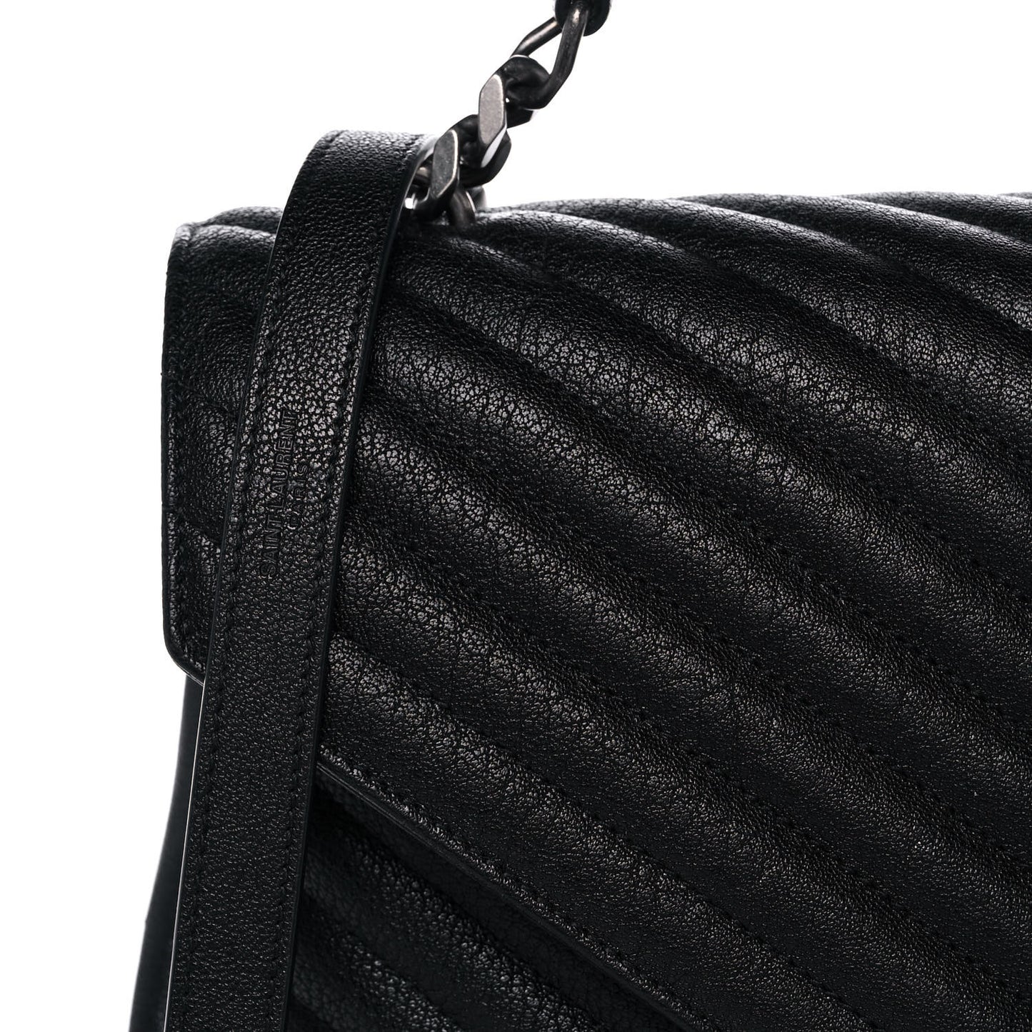 Sheepskin Matelasse Chevron Monogram Large College Satchel Black
