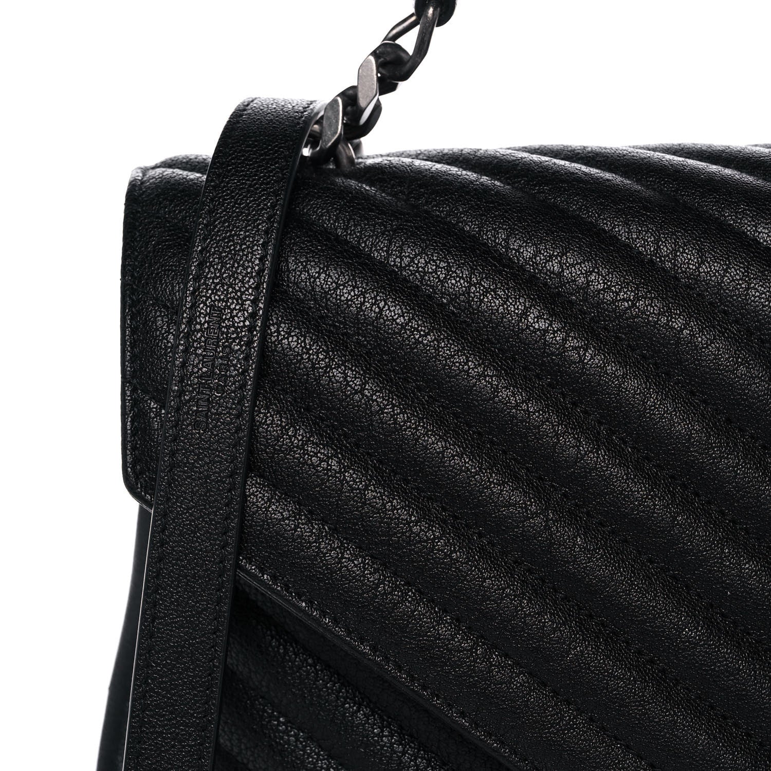 Saint Laurent Sheepskin Matelasse Chevron Monogram Large College Satchel Black 9 of 16