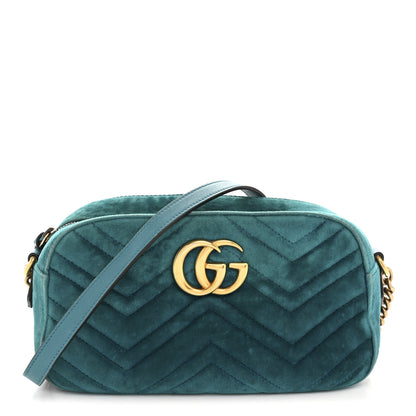 Gucci Velvet Matelasse Small GG Marmont Chain Shoulder Bag Pavone Cyan 1 of 12