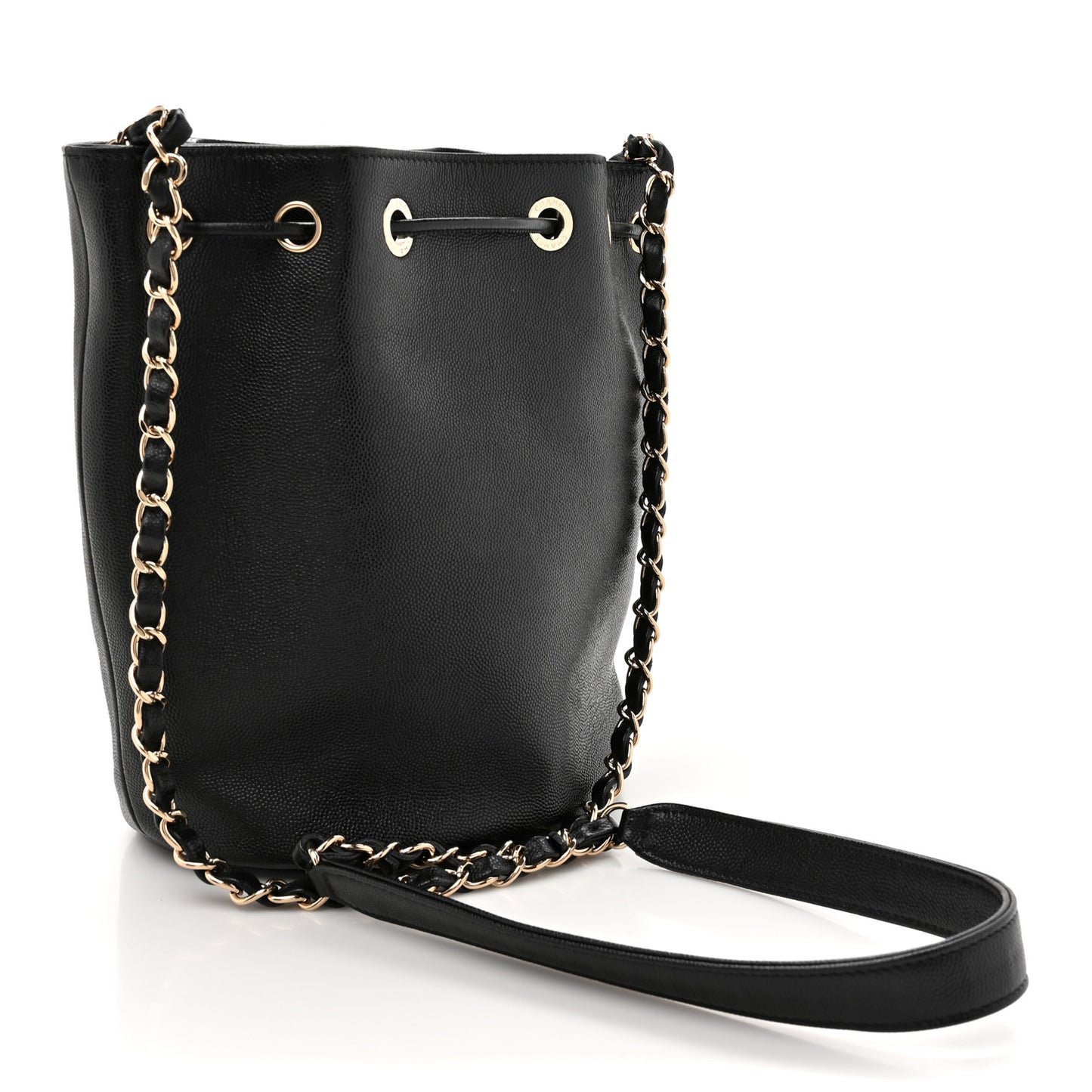 Caviar Deauville Drawstring Bucket Bag Black