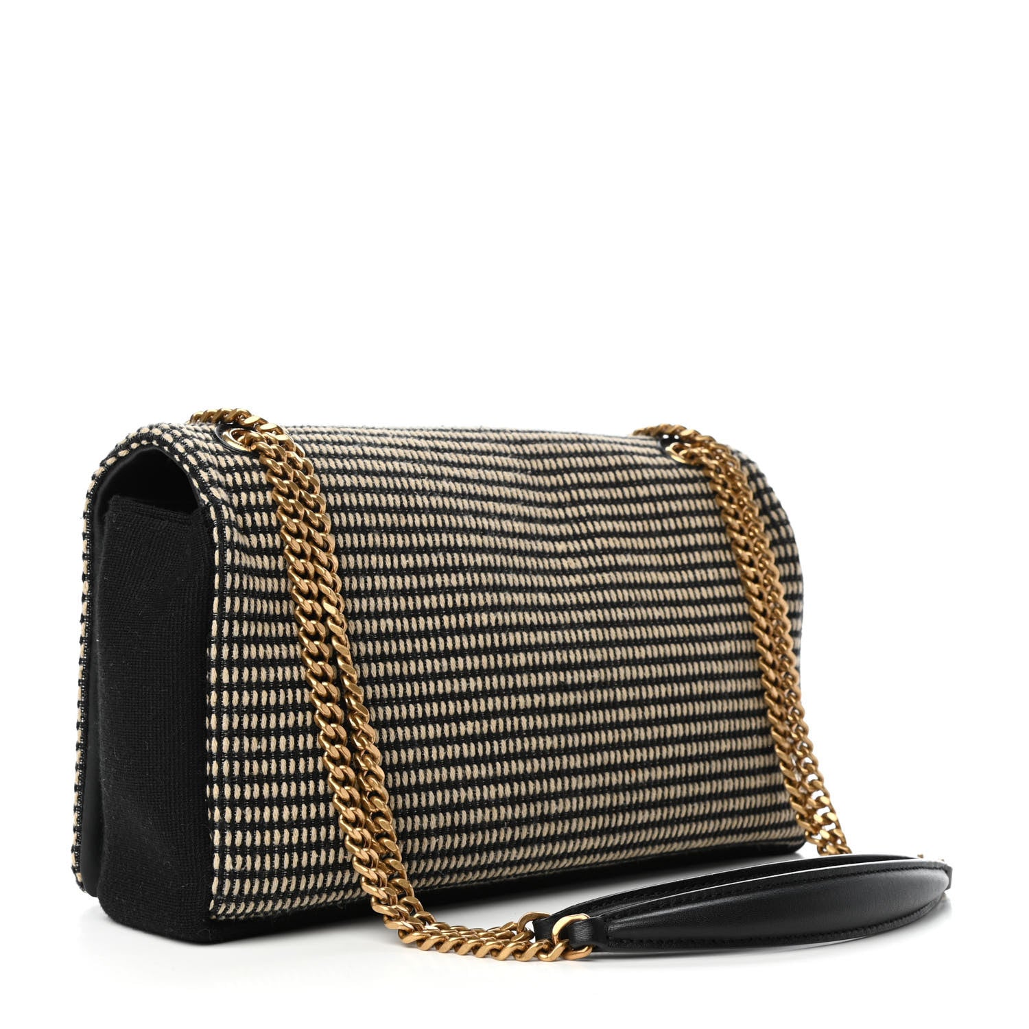 Saint Laurent Cotton Embroidered Rive Gauche Noe Chain Bag Black Beige 3 of 9