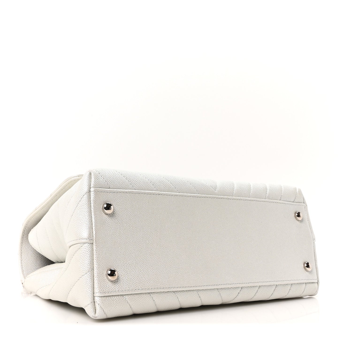 Iridescent Caviar Chevron Quilted Small Coco Handle Flap White