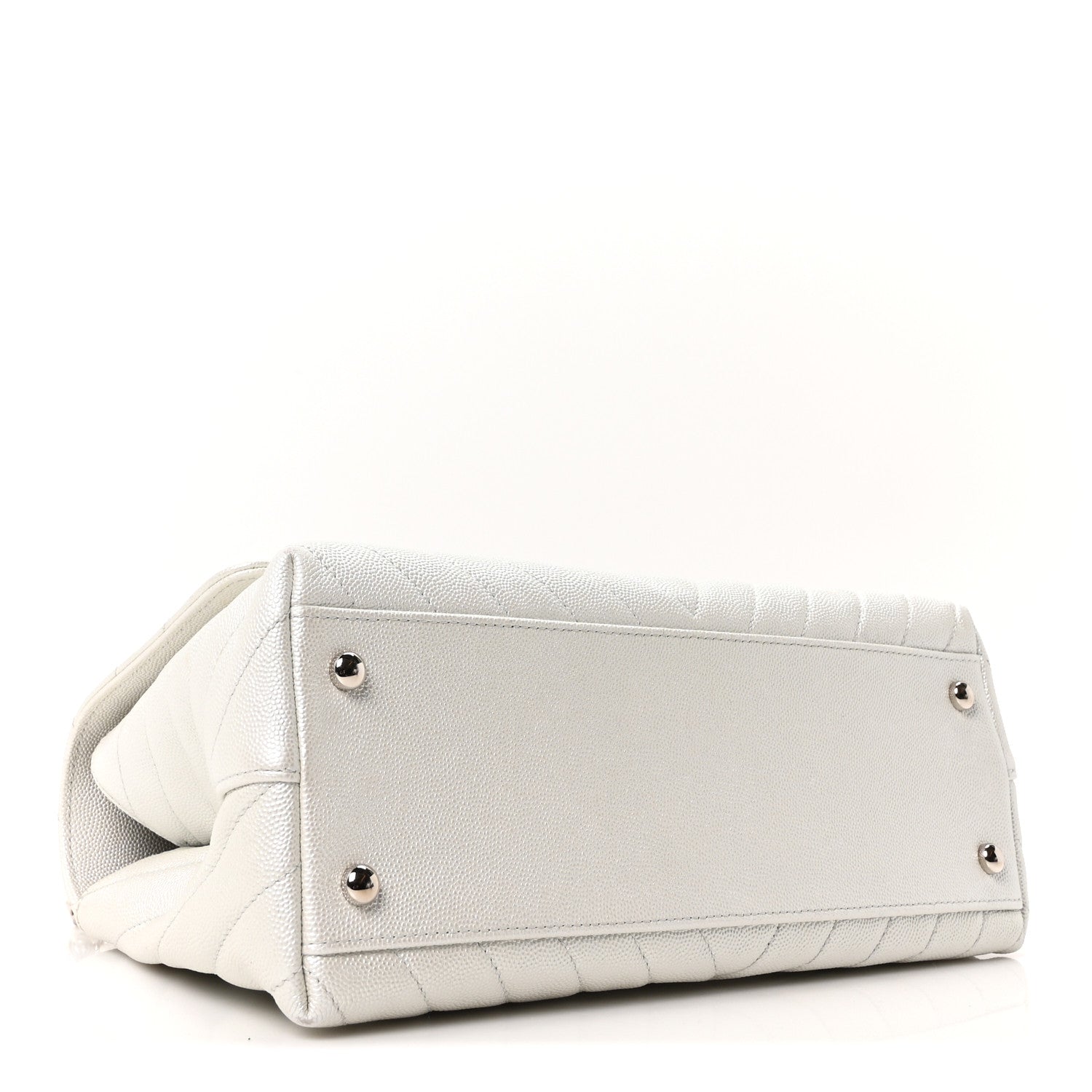 Chanel Iridescent Caviar Chevron Quilted Small Coco Handle Flap White 4 of 10