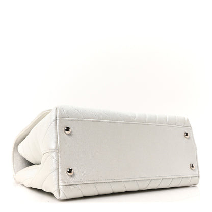 Chanel Iridescent Caviar Chevron Quilted Small Coco Handle Flap White 4 of 10