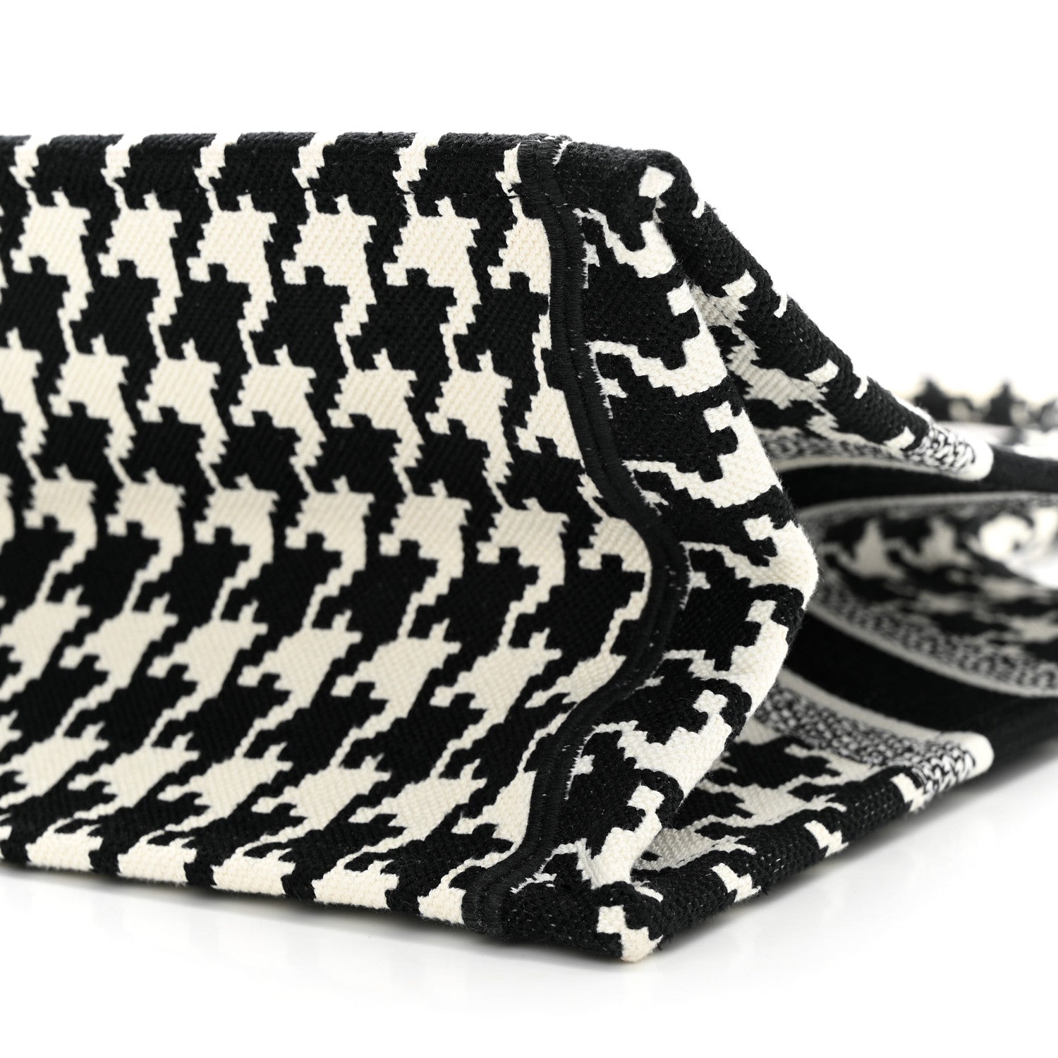 Christian Dior Canvas Macro Houndstooth Embroidered Medium Book Tote Black White 10 of 10
