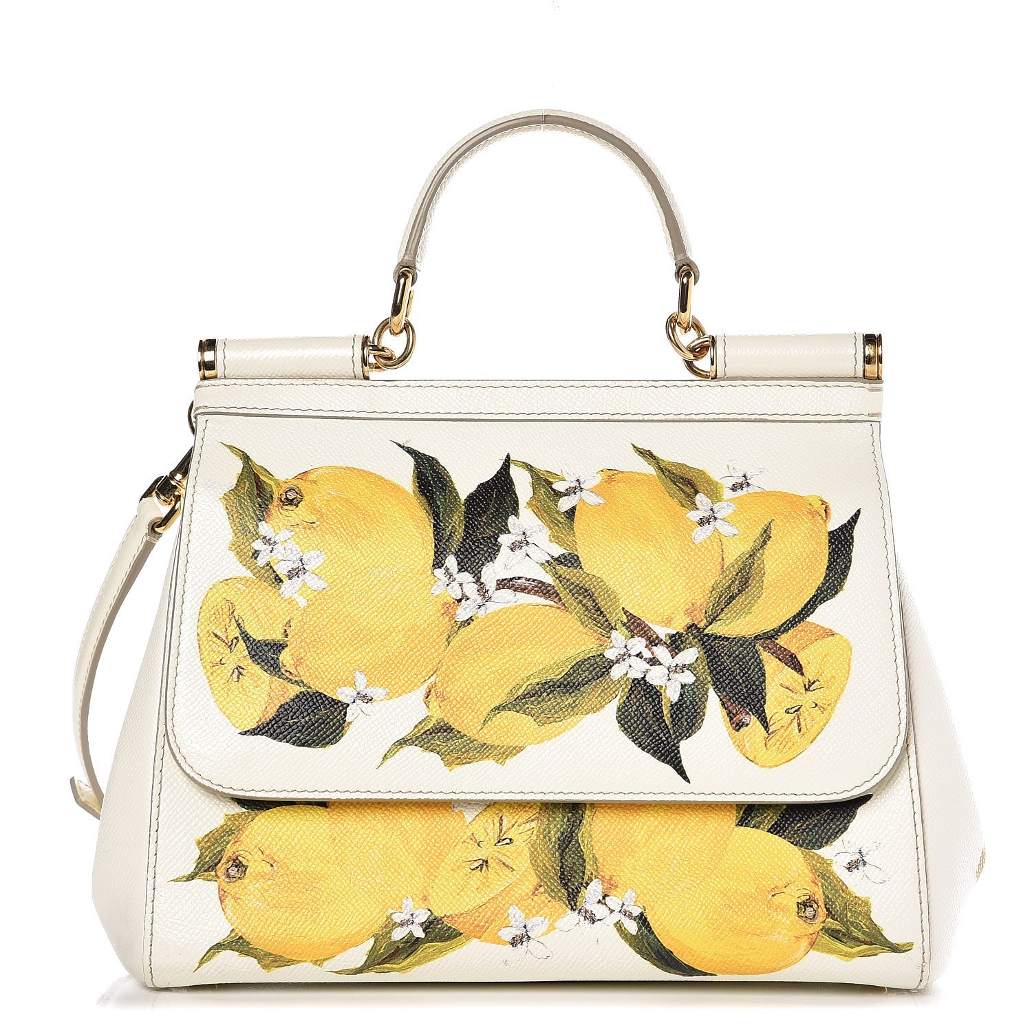 Dolce & Gabbana Dauphine Lemon Print Medium Miss Sicily Satchel White 1 of 12