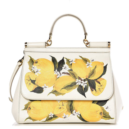Dolce & Gabbana Dauphine Lemon Print Medium Miss Sicily Satchel White 1 of 12