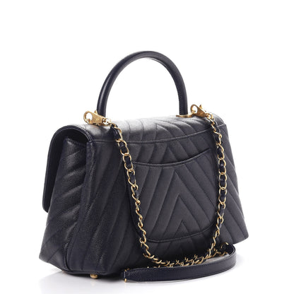 Chanel Caviar Chevron Quilted Small Coco Handle Flap Navy 4 of 11