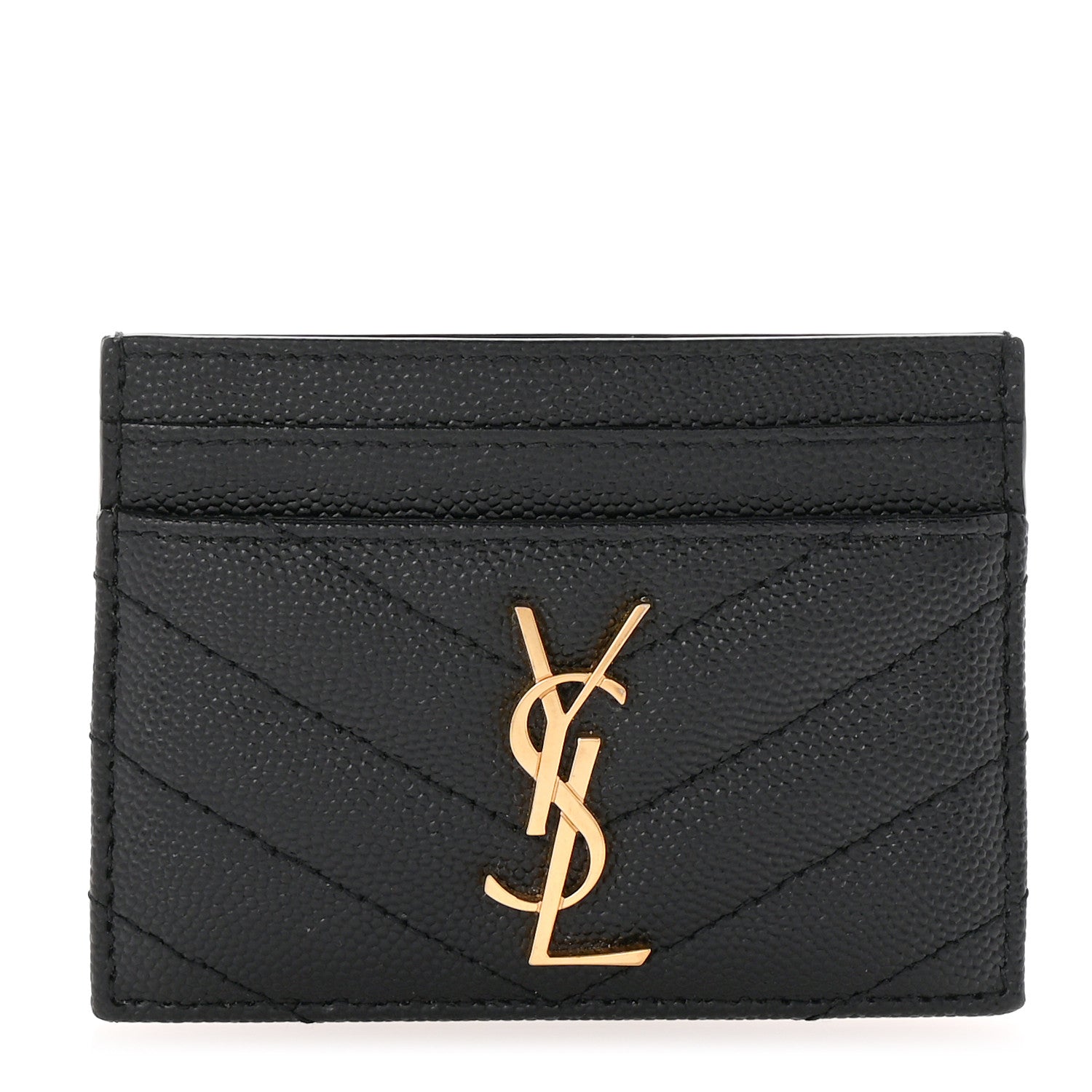 Saint Laurent Grain De Poudre Matelasse Chevron Monogram Credit Card Case Black 1 of 7
