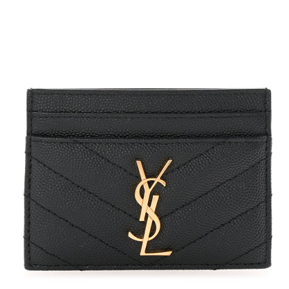 Saint Laurent Grain De Poudre Matelasse Chevron Monogram Credit Card Case Black 1 of 7