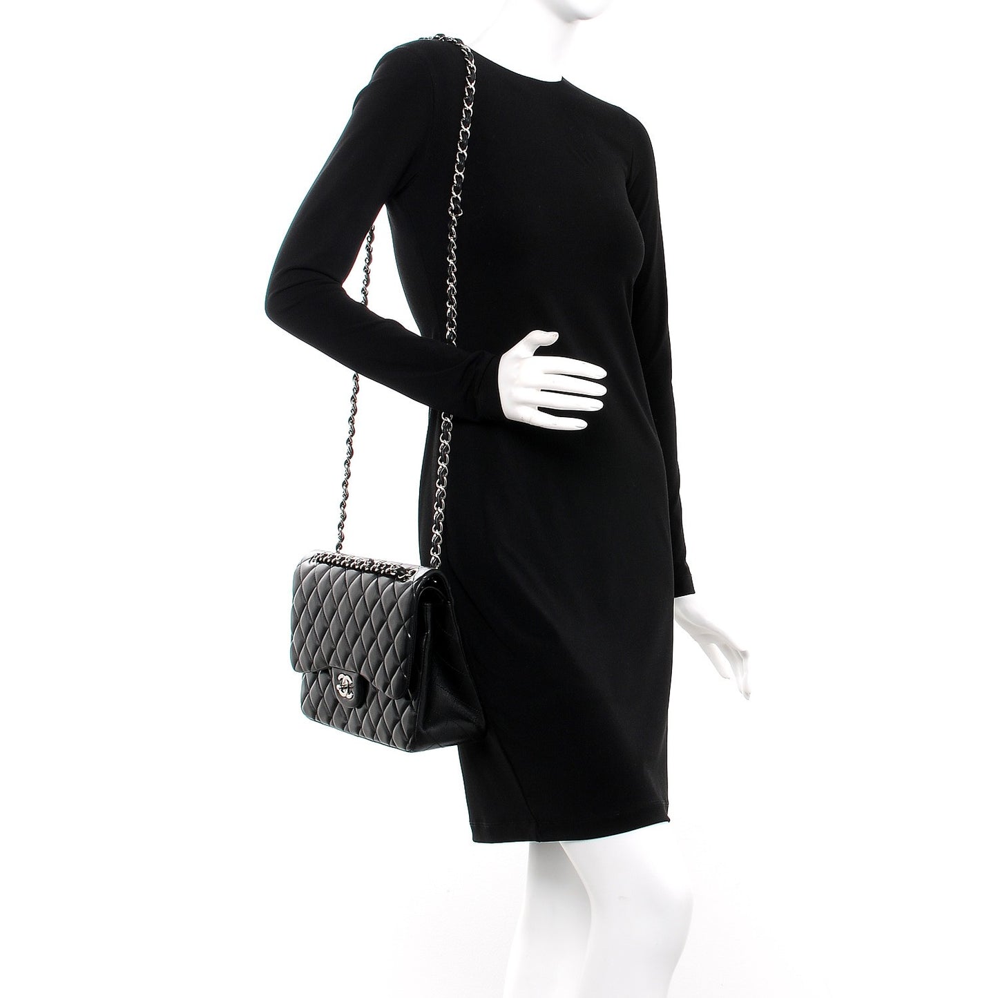 Lambskin Quilted Jumbo Double Flap Black