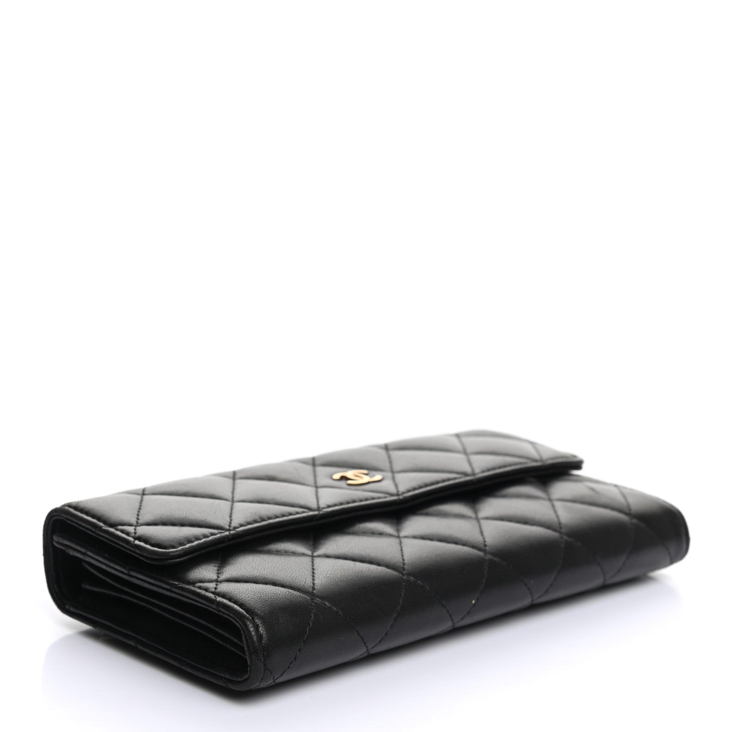 Chanel Lambskin Quilted Large Gusset Flap Wallet Black 4 of 10