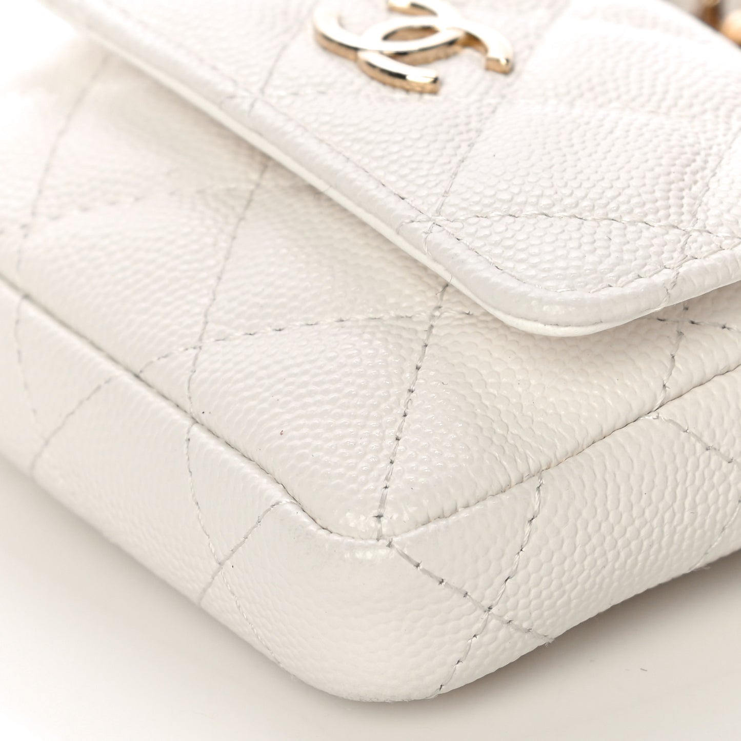 Caviar Quilted Belt Bag With Charms On Chain White