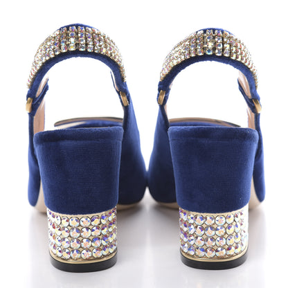 Gucci Velvet Crystal Square G Madelyn Slingbacks 40 Cobalt Blue 6 of 11
