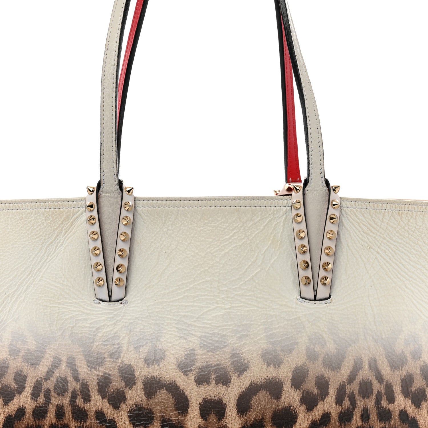 Christian Louboutin Calfskin Degrade Leopard Print Spikes East West Cabata Tote White Multi 9 of 15