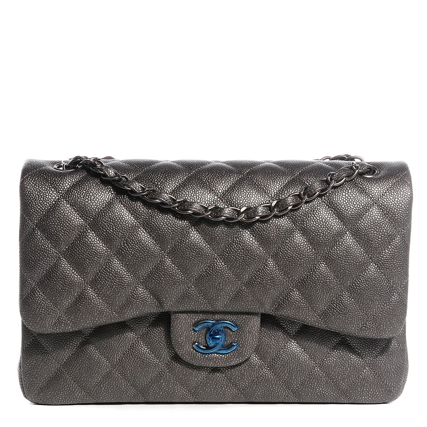 Caviar Jumbo Double Flap Dark Silver