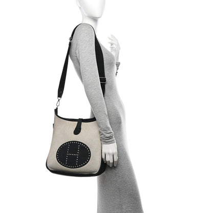 Hermes Toile Taurillon Clemence Evelyne III GM Ecru Black 2 of 11