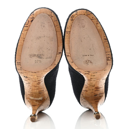 Chanel Tweed Crystal Cork CC Pumps 37.5 Black 5 of 8