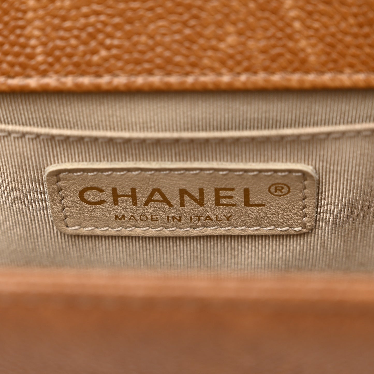 Caviar Quilted Medium Boy Flap Light Brown