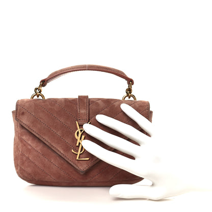 Saint Laurent Suede Matelasse Chevron Monogram Mini College Bag Barely Pink 3 of 13