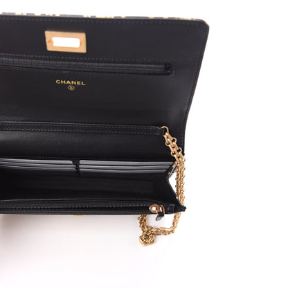Chanel Calfskin Crocodile Embossed Graffiti 2.55 Cocodile Reissue Wallet On Chain WOC Black Gold 5 of 10