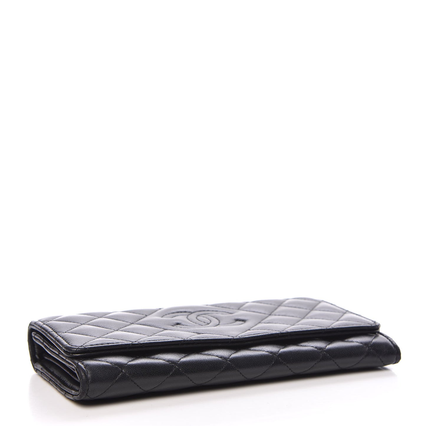 Lambskin Quilted Large Diamond CC Flap Wallet Black