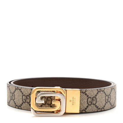Gucci GG Supreme Monogram Textured Dollar Calfskin Squared Interlocking G 30mm Reversible Belt 85 34 Beige Ebony New Acero 1 of 9