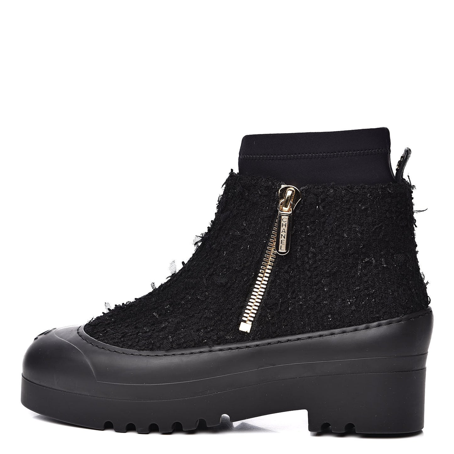 Tweed Rubber CC Short Boots 39 Black