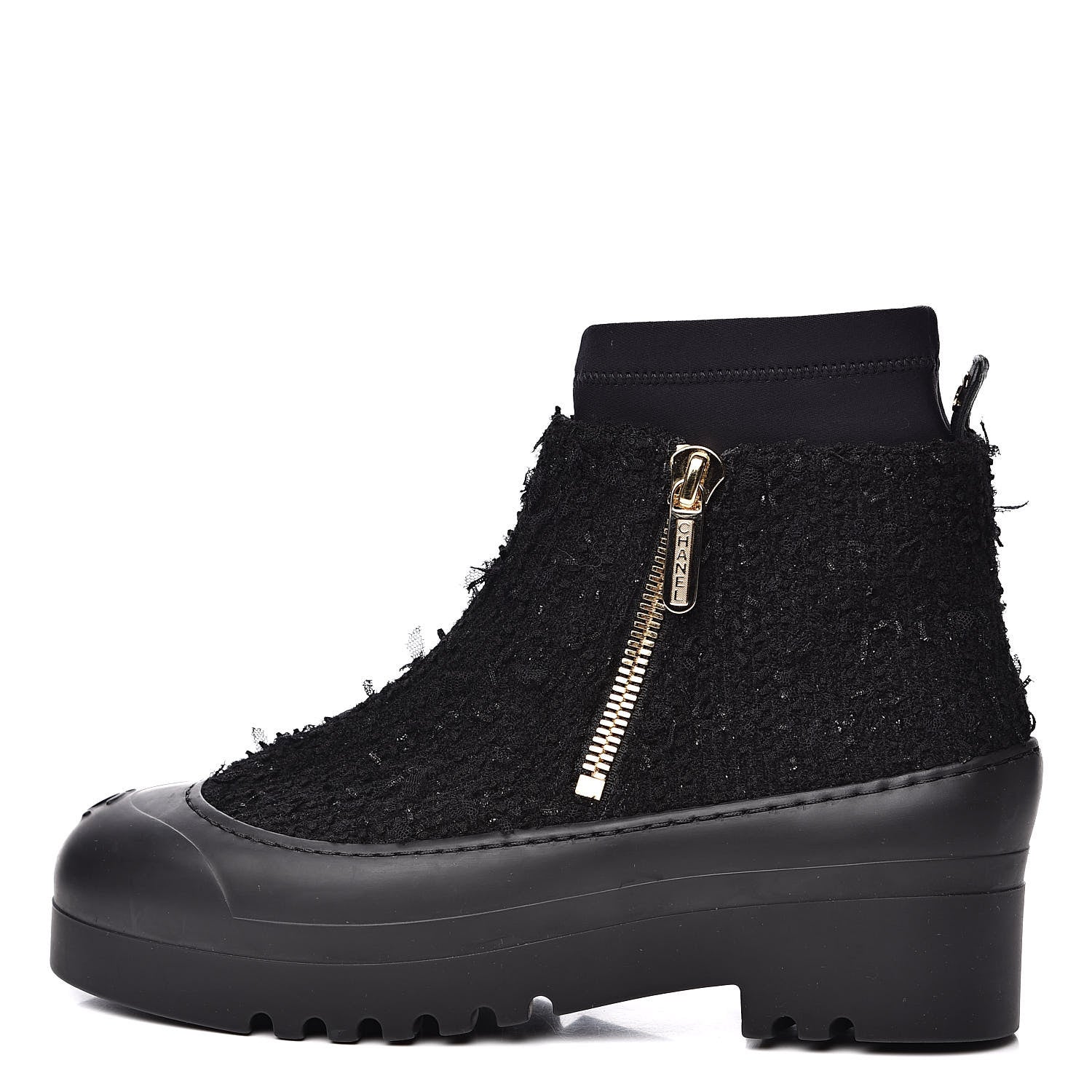 Chanel Tweed Rubber CC Short Boots 39 Black 1 of 7