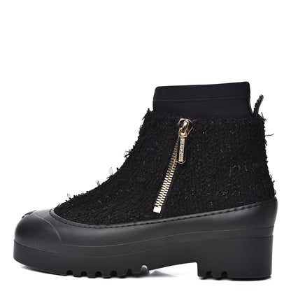 Chanel Tweed Rubber CC Short Boots 39 Black 1 of 7