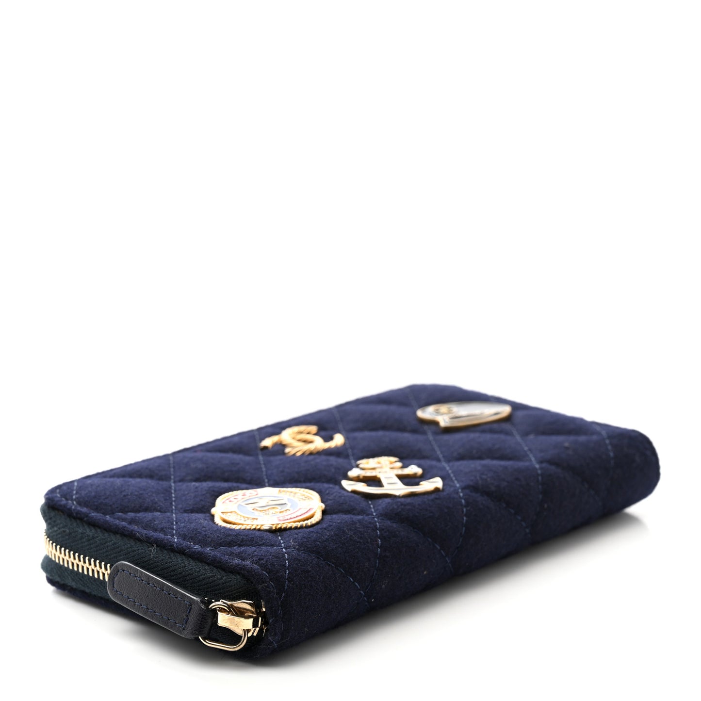 Felt Quilted Paris-Hamburg Charms Zip Around Wallet Dark Navy