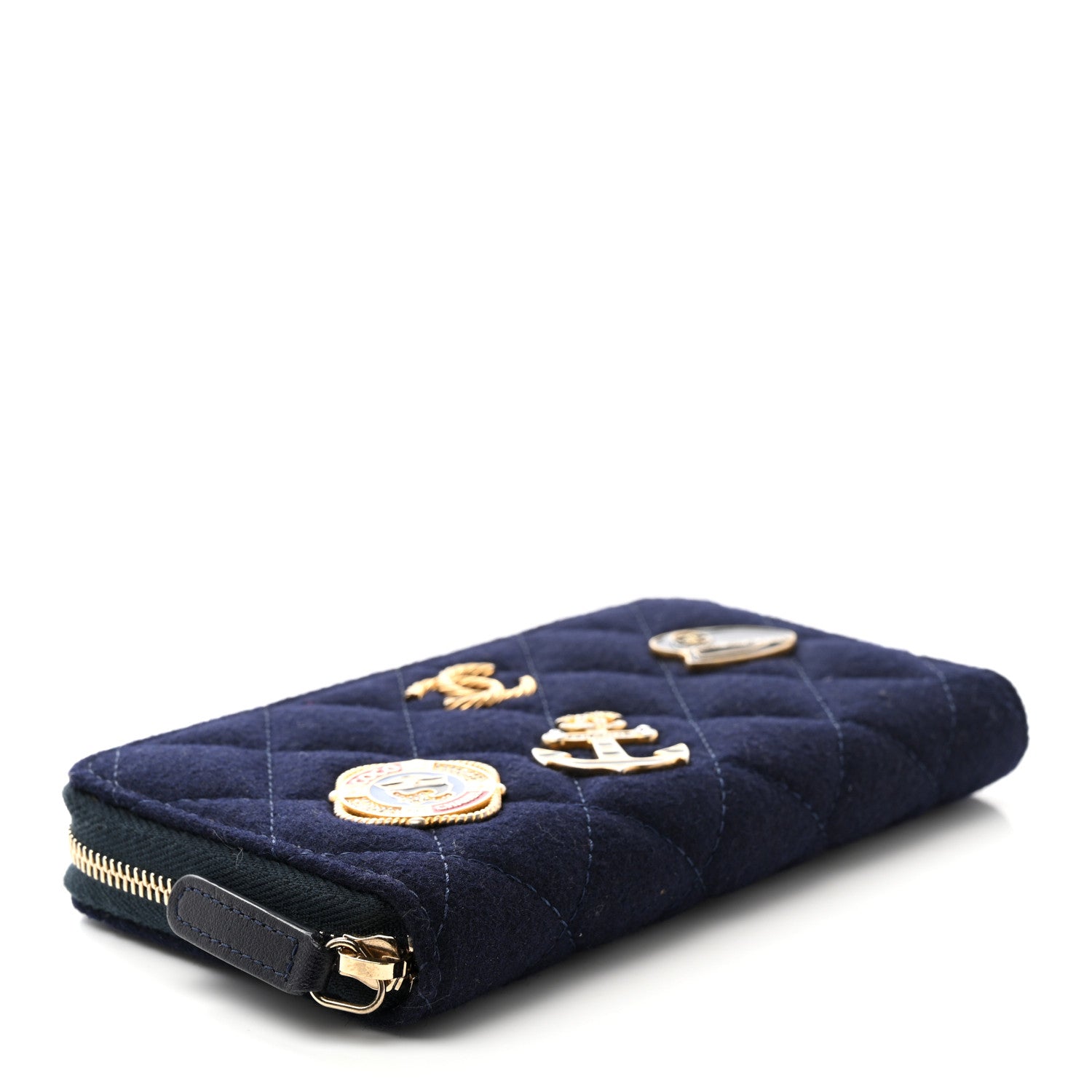 Chanel Felt Quilted Paris-Hamburg Charms Zip Around Wallet Dark Navy 4 of 10