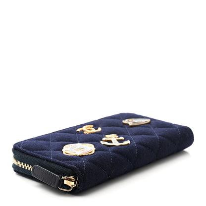 Chanel Felt Quilted Paris-Hamburg Charms Zip Around Wallet Dark Navy 4 of 10