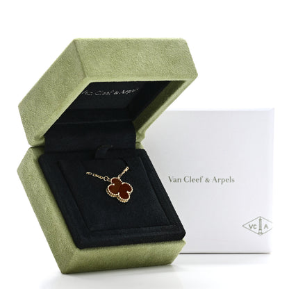 Van Cleef & Arpels 18K Yellow Gold Carnelian Vintage Alhambra Pendant Necklace 6 of 6