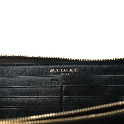 Saint Laurent Metallic Calfskin Textured Continental Zip Around Wallet Gold 6 of 7