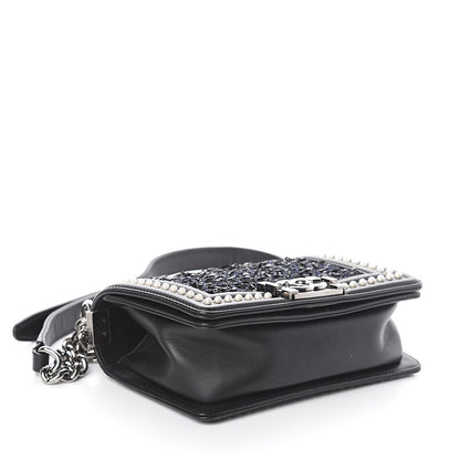 Chanel Calfskin Pearl Tweed Small Boy Flap Black 3 of 8