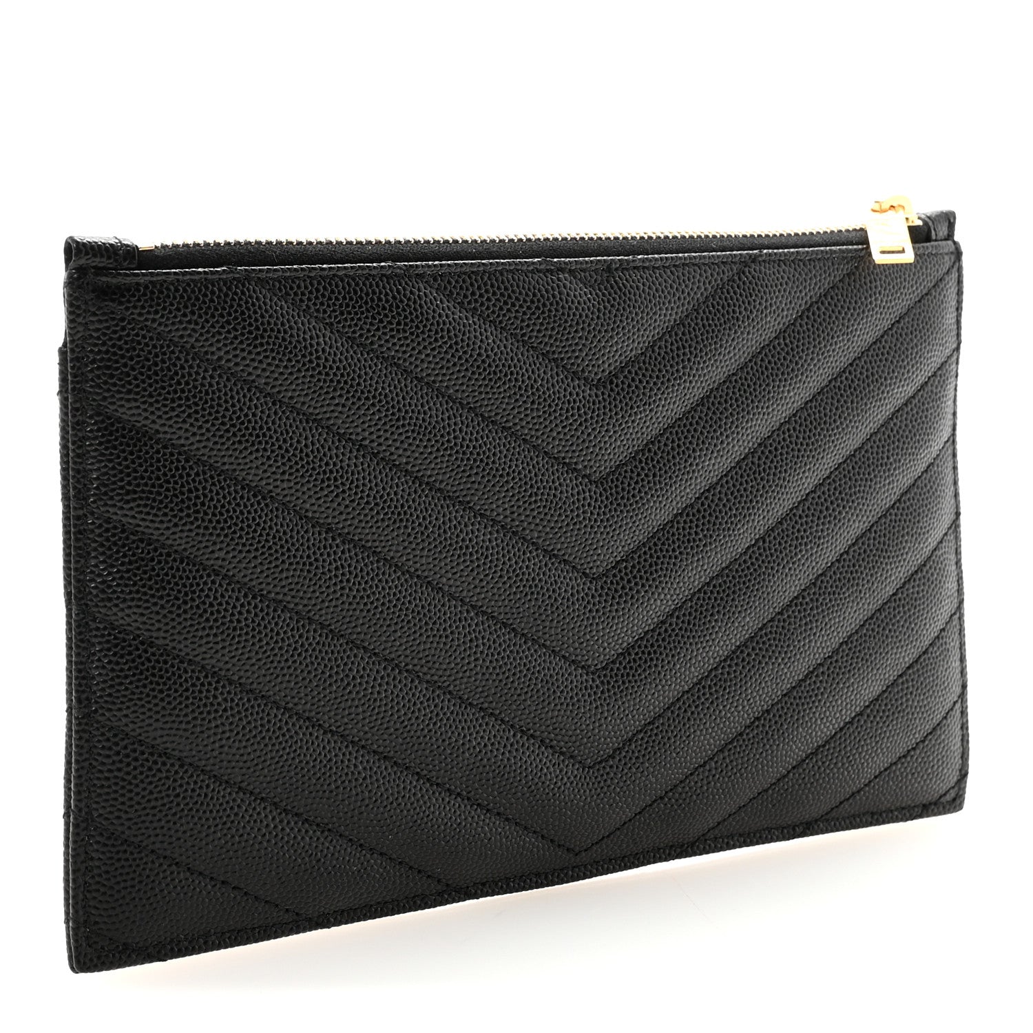Saint Laurent Grain De Poudre Chevron Monogram Bill Pouch Black 3 of 7