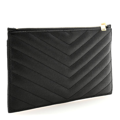 Saint Laurent Grain De Poudre Chevron Monogram Bill Pouch Black 3 of 7