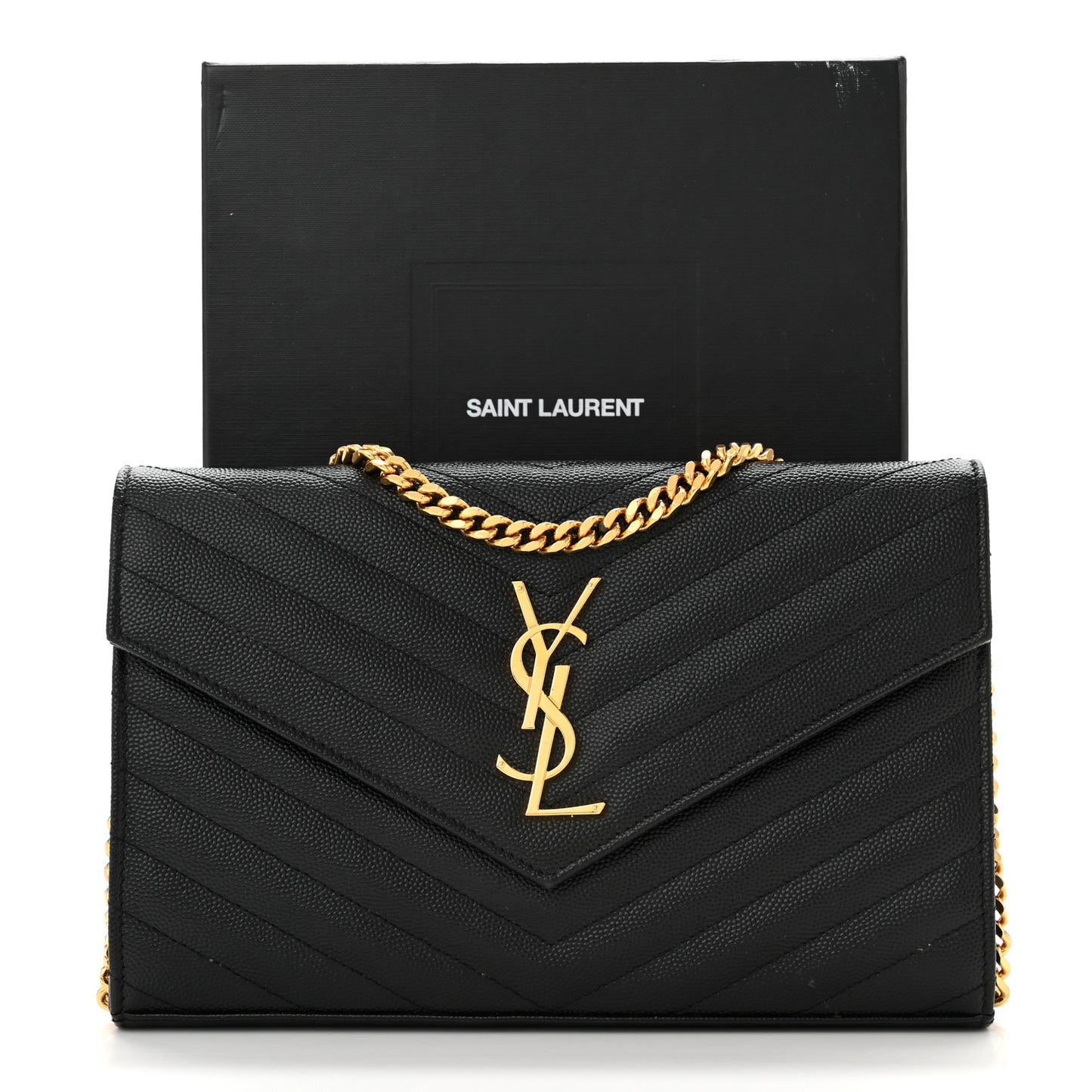 Grain De Poudre Matelasse Chevron Monogram Chain Wallet Black