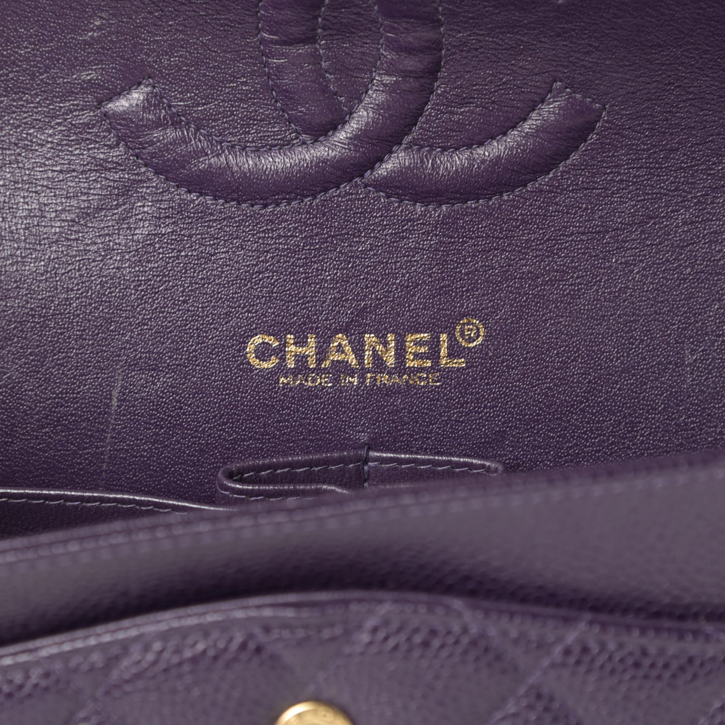 Caviar Quilted Medium Double Flap Dark Purple