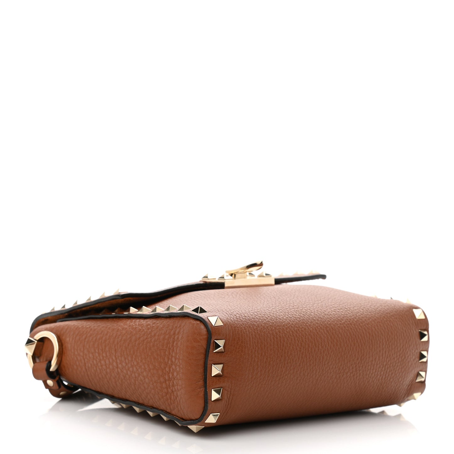 Pebbled Calfskin Rockstud Flip Lock Flap Messenger Saddle Brown
