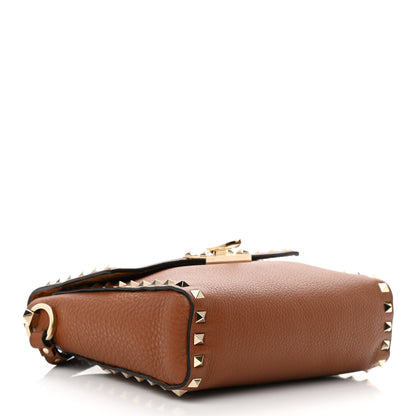Valentino Garavani Pebbled Calfskin Rockstud Flip Lock Flap Messenger Saddle Brown 4 of 9