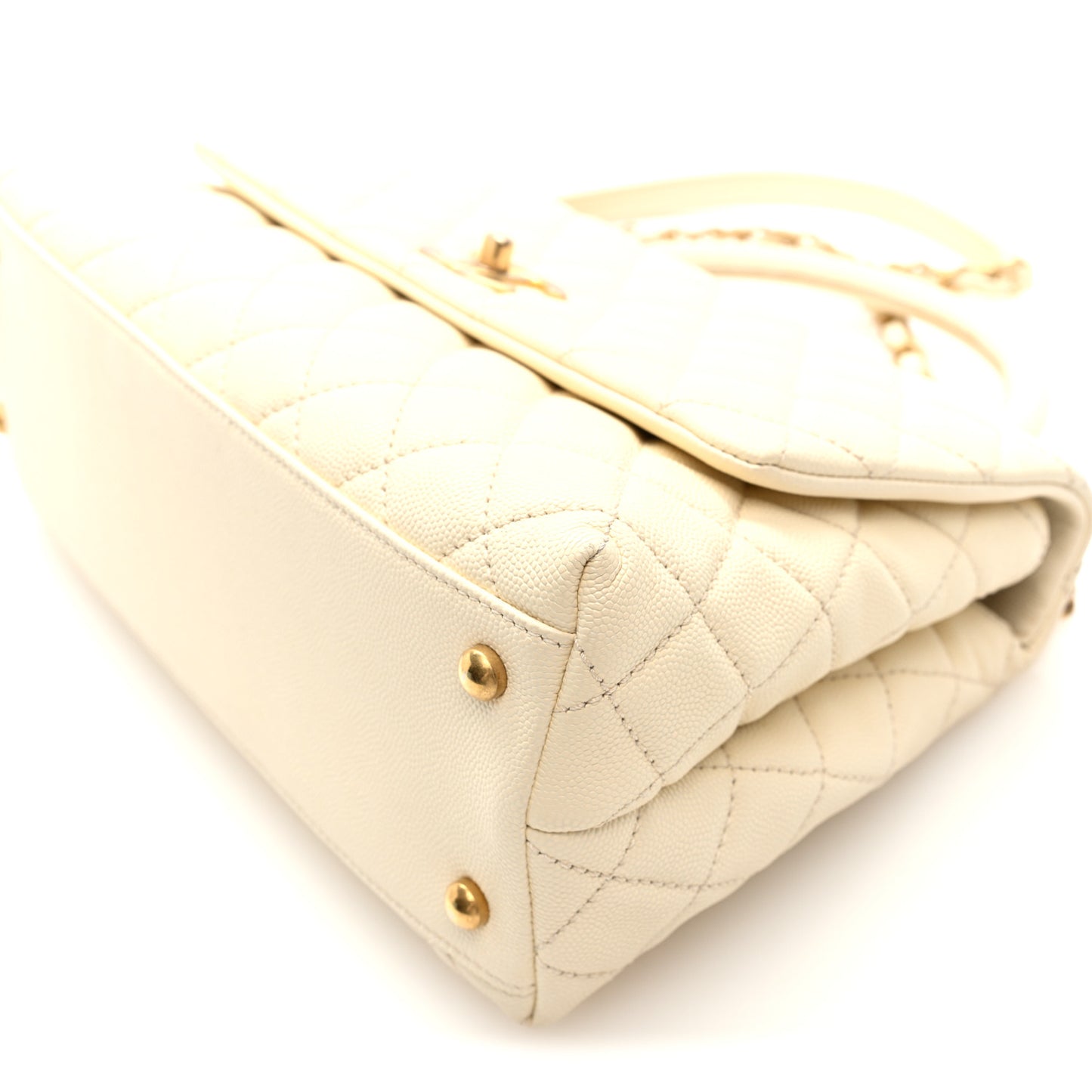 Caviar Quilted Small Coco Handle Flap White