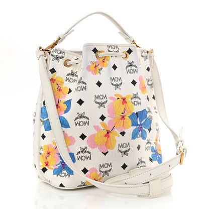 MCM Visetos Floral Print Small Drawstring Bucket Bag White 3 of 10