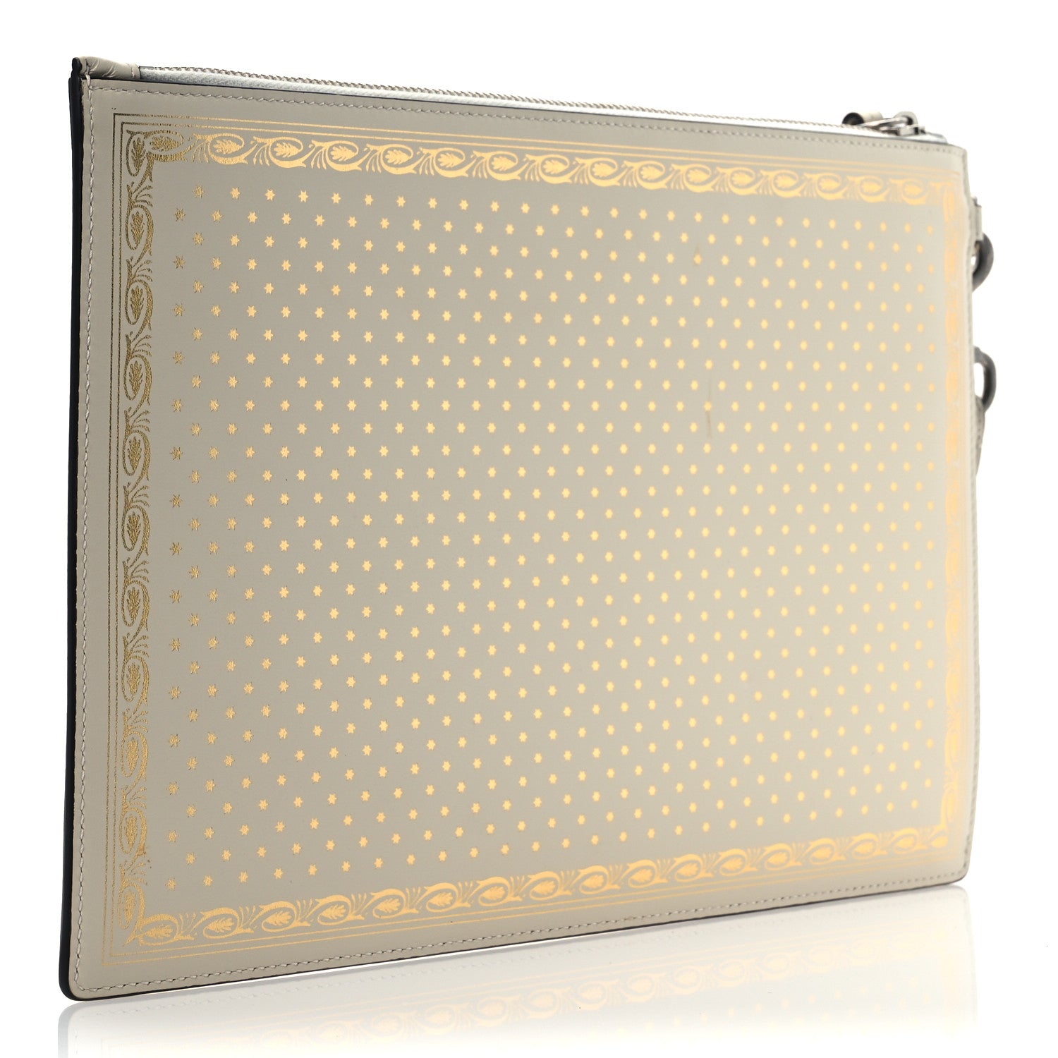 Gucci X SEGA Calfskin GUCCY Stars Zip Wristlet Pouch Mystic White Gold 3 of 11